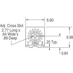 10 kOhms 0.5W, 1/2W PC Pins Through Hole Trimmer Potentiometer Cermet 1.0 Turn Top Adjustment - 3