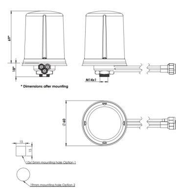 2.4/5.0 GHz, 4G LTE / 3G / 2G / WiFi / ISM, GPS / GLONASS Antenna, LL100 Cable, SMA Male - 5