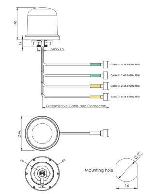 2.4/5.0 GHz WiFi / BT / ZigBee / ISM MIMO Antenna, LMR195 Cable, SMA Male - 7