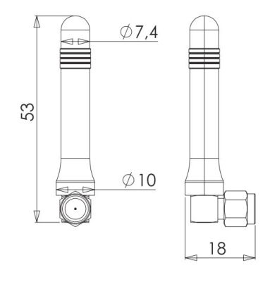 2.4/5.0 GHz WiFi / BT / ZigBee / ISM Stick Antenna, Connector Mount, 90° SMA Male Ni - 2