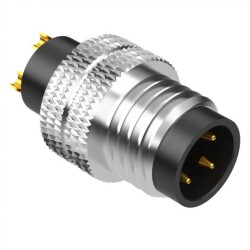 3 Position Circular Connector Plug, Male Pins Solder Cup - 1