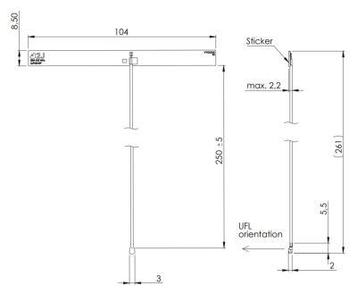 433 MHz ISM / LoRa T Antenna, U.FL Connector - 6