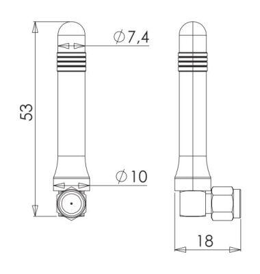 433 MHz ISM / LoRa Çubuk Anten, Konnektör Montaj, 90°SMA Erkek Nikel - 2