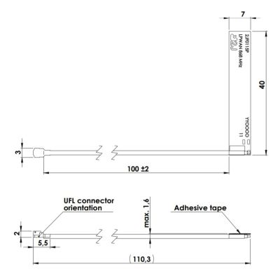 868 MHz ZigBee / ISM / SIGFOX / LoRa Flexible Ultra-Thin PCB Antenna, U.FL Connector - 2