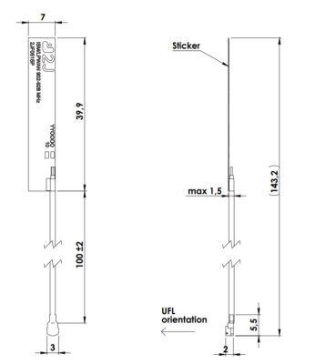 916 MHz ZigBee / ISM / SIGFOX / LoRa Flexible Ultra-Thin PCB Antenna, 0.3 dBi, U.FL Connector - 2