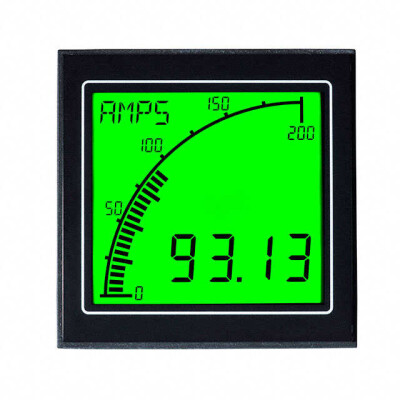 Ammeter LCD - Black Characters, Tri Color Backlight Display Panel Mount - 1