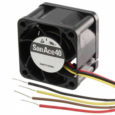 Fan Tubeaxial 12VDC Square - 40mm L x 40mm H Ball 23.7 CFM (0.664m³/min) 4 Wire Leads - 1