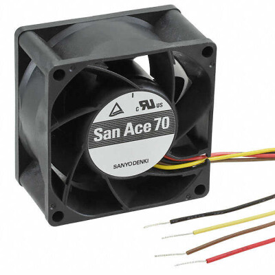 Fan Tubeaxial 12VDC Square - 70mm L x 70mm H Ball 93.6 CFM (2.62m³/min) 4 Wire Leads - 1