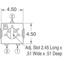 1 MOhms 0.25W, 1/4W J Lead Surface Mount Trimmer Potentiometer Cermet 1.0 Turn Top Adjustment - 3