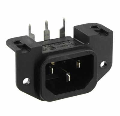 Power Entry Connector Receptacle, Male Blades IEC 320-C14 Panel Mount, Flange; Through Hole, Right Angle - 1