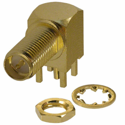 RP-SMA Connector Jack, Male Pin 50 Ohms Panel Mount, Through Hole, Right Angle Solder - 1