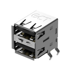 USB-A (USB TYPE-A), Stacked USB 2.0 Receptacle Connector 8 Position Through Hole, Right Angle - 1